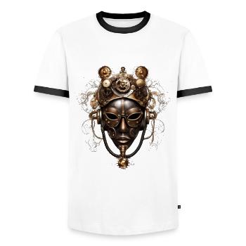 Masque Steampunk Victorien - T-shirt contrasté Homme - blanc/noir - Devant - AI Model Female 172 light (172cm) & AI Model Male 178 dark (178cm)