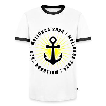 Mallorca 2024 Urlaub - Männer Kontrast-T-Shirt - Weiß/Schwarz - Vorne - AI Model Female 172 light (172cm) & AI Model Male 178 dark (178cm)