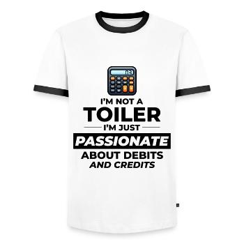 Comptable passionné Débits de crédits Humour drôle - T-shirt contrasté Homme - blanc/noir - Devant - AI Model Female 172 light (172cm) & AI Model Male 178 dark (178cm)