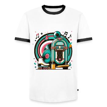 Retro Music and Roller Skating Graphics - Men's Ringer Shirt - white/black - Front - AI Model Female 172 light (172cm) & AI Model Male 178 dark (178cm)