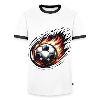 Ein Fußball in Flammen - Männer Kontrast-T-Shirt - Weiß/Schwarz - Vorne - AI Model Female 172 light (172cm) & AI Model Male 178 dark (178cm)