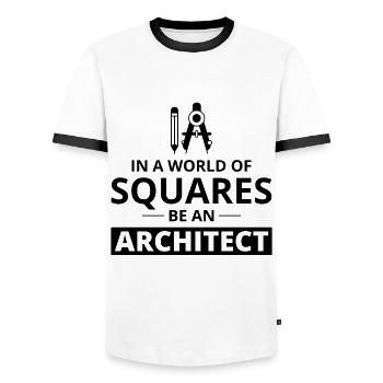 Architectes : Façonner un monde au-delà des carrés ! 🌐 - T-shirt contrasté Homme - blanc/noir - Devant - AI Model Female 172 light (172cm) & AI Model Male 178 dark (178cm)