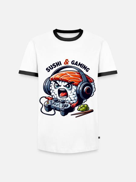 Sushi playing video games - Men's Ringer Shirt - white/black