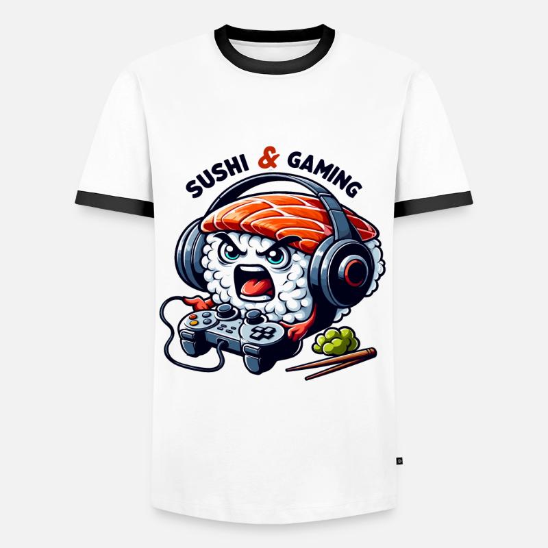 Sushi playing video games - Men's Ringer Shirt - white/black