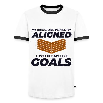 Aligned Bricks, Aligned Goals: Humorous Bricklayer - Men's Ringer Shirt - white/black - Front - AI Model Female 172 light (172cm) & AI Model Male 178 dark (178cm)