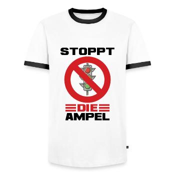 Stop the Traffic Light Prohibition Sign Politics - Men's Ringer Shirt - white/black - Front - AI Model Female 172 light (172cm) & AI Model Male 178 dark (178cm)