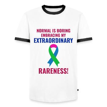 La sensibilisation aux maladies rares embrasse l’extraordinaire - T-shirt contrasté Homme - blanc/noir - Devant - AI Model Female 172 light (172cm) & AI Model Male 178 dark (178cm)