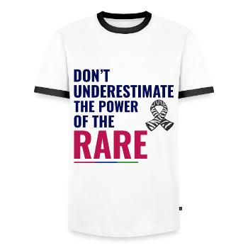 Sensibilisation aux maladies rares - T-shirt contrasté Homme - blanc/noir - Devant - AI Model Female 172 light (172cm) & AI Model Male 178 dark (178cm)