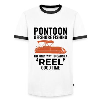 Pontonboot Motorboot Hochseefischen Lustig - Männer Kontrast-T-Shirt - Weiß/Schwarz - Vorne - AI Model Female 172 light (172cm) & AI Model Male 178 dark (178cm)