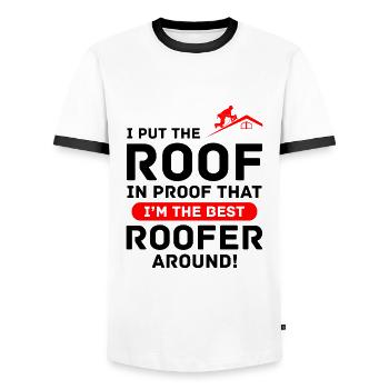 Roofer Roofing Roof Repair Mechanic Contractor - Men's Ringer Shirt - white/black - Front - AI Model Female 172 light (172cm) & AI Model Male 178 dark (178cm)