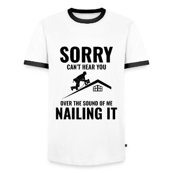 Roofer Roofing Roof Repair Mechanic Contractor - Men's Ringer Shirt - white/black - Front - AI Model Female 172 light (172cm) & AI Model Male 178 dark (178cm)