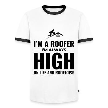 Roofer Roofing Roof Repair Mechanic Contractor - Men's Ringer Shirt - white/black - Front - AI Model Female 172 light (172cm) & AI Model Male 178 dark (178cm)