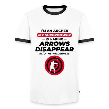 Tir à l’arc Cibles Archer Bullseye Tir Sport - T-shirt contrasté Homme - blanc/noir - Devant - AI Model Female 172 light (172cm) & AI Model Male 178 dark (178cm)