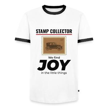 Briefmarkensammler Sammler Hobby Philatelist - Männer Kontrast-T-Shirt - Weiß/Schwarz - Vorne - AI Model Female 172 light (172cm) & AI Model Male 178 dark (178cm)