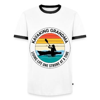 kayaking Gradma Kayak Canoe Kayaker Funny - Men's Ringer Shirt - white/black - Front - AI Model Female 172 light (172cm) & AI Model Male 178 dark (178cm)