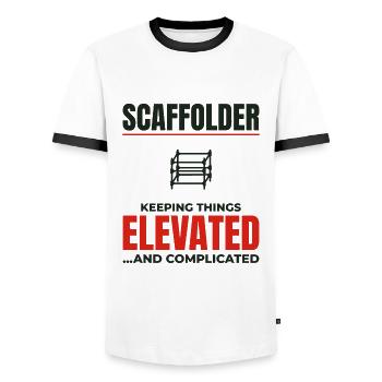 Plate-forme d’échafaudage d’échafaudage de constructeur d’échafaudages - T-shirt contrasté Homme - blanc/noir - Devant - AI Model Female 172 light (172cm) & AI Model Male 178 dark (178cm)
