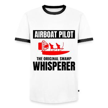 Bateau gonflable Fanboat Bateau hydroglisseur Bateau des marais - T-shirt contrasté Homme - blanc/noir - Devant - AI Model Female 172 light (172cm) & AI Model Male 178 dark (178cm)