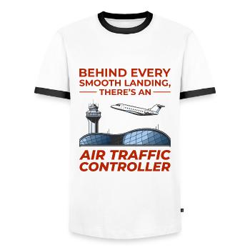 Fluglotse ATC Aviation Humor Flugzeug - Männer Kontrast-T-Shirt - Weiß/Schwarz - Vorne - AI Model Female 172 light (172cm) & AI Model Male 178 dark (178cm)