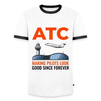 Contrôleur de la circulation aérienne ATC Aviation Humour Avion - T-shirt contrasté Homme - blanc/noir - Devant - AI Model Female 172 light (172cm) & AI Model Male 178 dark (178cm)