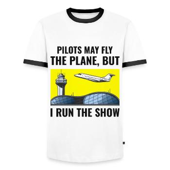 Contrôleur de la circulation aérienne ATC Aviation Humour Avion - T-shirt contrasté Homme - blanc/noir - Devant - AI Model Female 172 light (172cm) & AI Model Male 178 dark (178cm)
