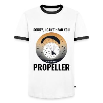 Paramotor Pilot Paramotoring Powered Paraglider - Men's Ringer Shirt - white/black - Front - AI Model Female 172 light (172cm) & AI Model Male 178 dark (178cm)