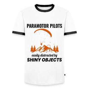 Paramotor Pilot Paramotoring Powered Paraglider - Men's Ringer Shirt - white/black - Front - AI Model Female 172 light (172cm) & AI Model Male 178 dark (178cm)