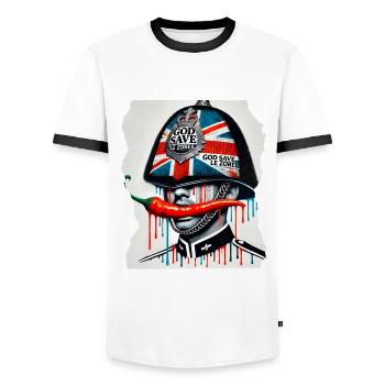God Save The Zoreil Spicy Design - Männer Kontrast-T-Shirt - Weiß/Schwarz - Vorne - AI Model Female 172 light (172cm) & AI Model Male 178 dark (178cm)