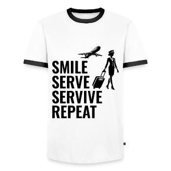 Flight Attendant Aviation Cabin Crew Airline Staff - Men's Ringer Shirt - white/black - Front - AI Model Female 172 light (172cm) & AI Model Male 178 dark (178cm)