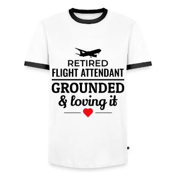Hôtesse de l’air à la retraite - T-shirt contrasté Homme - blanc/noir - Devant - AI Model Female 172 light (172cm) & AI Model Male 178 dark (178cm)