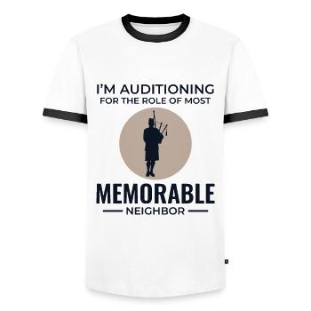 Dudelsackspieler Instrument Schottisch Schottland Musik - Männer Kontrast-T-Shirt - Weiß/Schwarz - Vorne - AI Model Female 172 light (172cm) & AI Model Male 178 dark (178cm)