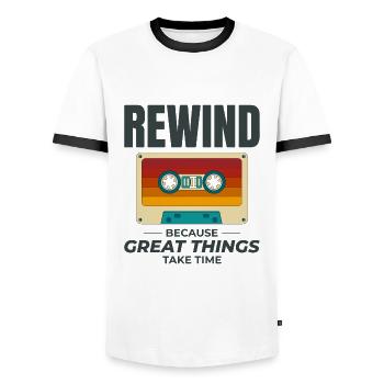 Cassette Bobinage Des Années 80 Nostalgie Rétro Années 1980 - T-shirt contrasté Homme - blanc/noir - Devant - AI Model Female 172 light (172cm) & AI Model Male 178 dark (178cm)