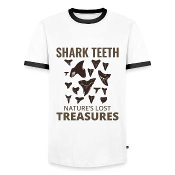 Shark Teeth Collector Fossil Hunting Paleontology - Men's Ringer Shirt - white/black - Front - AI Model Female 172 light (172cm) & AI Model Male 178 dark (178cm)