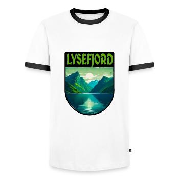Lysefjord Norwegen - Männer Kontrast-T-Shirt - Weiß/Schwarz - Vorne - AI Model Female 172 light (172cm) & AI Model Male 178 dark (178cm)