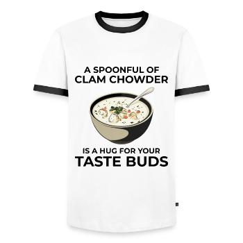 Muschelsuppe Schalentiere urkomische Meeresfrüchtesuppe - Männer Kontrast-T-Shirt - Weiß/Schwarz - Vorne - AI Model Female 172 light (172cm) & AI Model Male 178 dark (178cm)