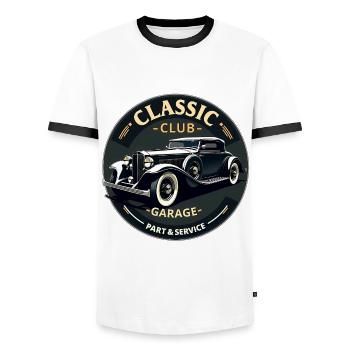 Classic Club Garage – Service de voitures anciennes - T-shirt contrasté Homme - blanc/noir - Devant - AI Model Female 172 light (172cm) & AI Model Male 178 dark (178cm)