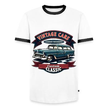 Motif Oldtimer - Voitures anciennes - T-shirt contrasté Homme - blanc/noir - Devant - AI Model Female 172 light (172cm) & AI Model Male 178 dark (178cm)