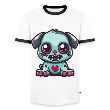 Hund Halloween Zombie Baby - Männer Kontrast-T-Shirt - Weiß/Schwarz - Vorne - AI Model Female 172 light (172cm) & AI Model Male 178 dark (178cm)