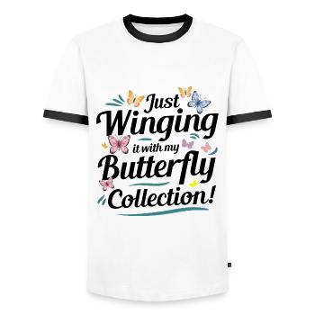 papillons papillons collectionneur d’insectes Entomologie - T-shirt contrasté Homme - blanc/noir - Devant - AI Model Female 172 light (172cm) & AI Model Male 178 dark (178cm)