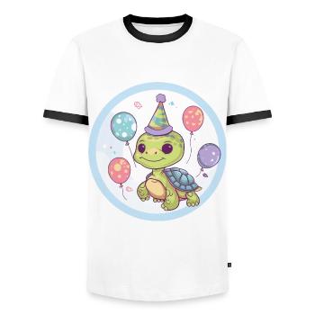 Turtle Birthday Baby - Men's Ringer Shirt - white/black - Front - AI Model Female 172 light (172cm) & AI Model Male 178 dark (178cm)