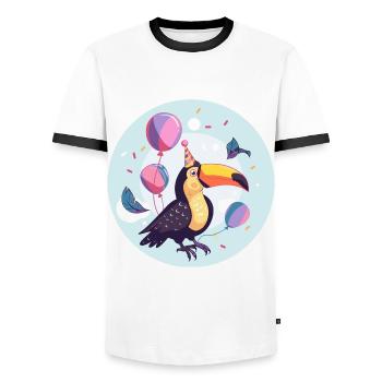 Toucan oiseau anniversaire bébé - T-shirt contrasté Homme - blanc/noir - Devant - AI Model Female 172 light (172cm) & AI Model Male 178 dark (178cm)