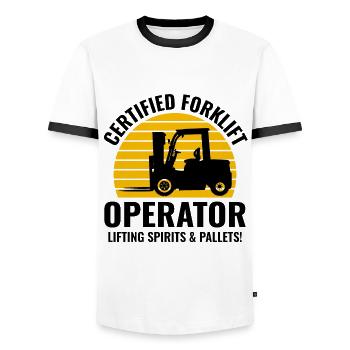Conducteur de chariot élévateur Conducteur d’équipement lourd Drôle - T-shirt contrasté Homme - blanc/noir - Devant - AI Model Female 172 light (172cm) & AI Model Male 178 dark (178cm)