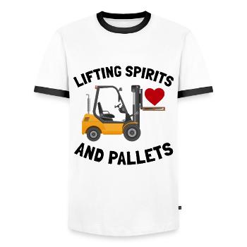 Conducteur de chariot élévateur Conducteur d’équipement lourd Drôle - T-shirt contrasté Homme - blanc/noir - Devant - AI Model Female 172 light (172cm) & AI Model Male 178 dark (178cm)