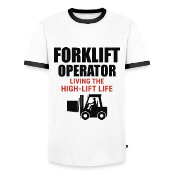 Forklift Operator Heavy Equipment Driver Funny - Men's Ringer Shirt - white/black - Front - AI Model Female 172 light (172cm) & AI Model Male 178 dark (178cm)