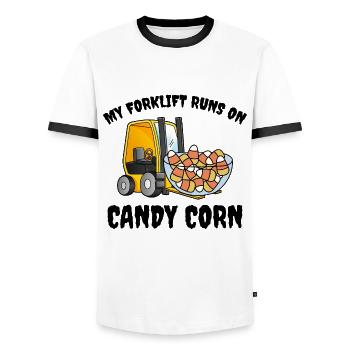 Opérateur de chariot élévateur d’Halloween Candy Corn - T-shirt contrasté Homme - blanc/noir - Devant - AI Model Female 172 light (172cm) & AI Model Male 178 dark (178cm)