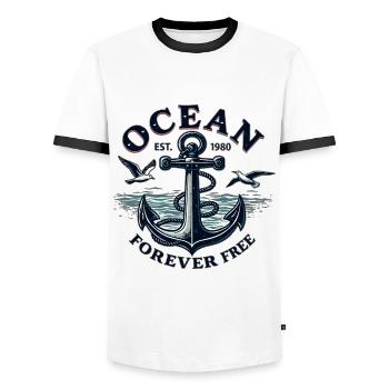 Océan - Gratuit pour toujours - T-shirt contrasté Homme - blanc/noir - Devant - AI Model Female 172 light (172cm) & AI Model Male 178 dark (178cm)
