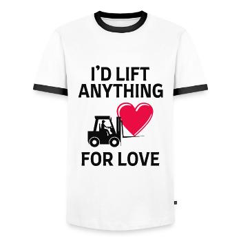 Gabelstaplerfahrer Fahrer Valentinstag Lustig - Männer Kontrast-T-Shirt - Weiß/Schwarz - Vorne - AI Model Female 172 light (172cm) & AI Model Male 178 dark (178cm)