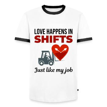 Forklift Operator Driver Valentine’s Day Funny - Men's Ringer Shirt - white/black - Front - AI Model Female 172 light (172cm) & AI Model Male 178 dark (178cm)