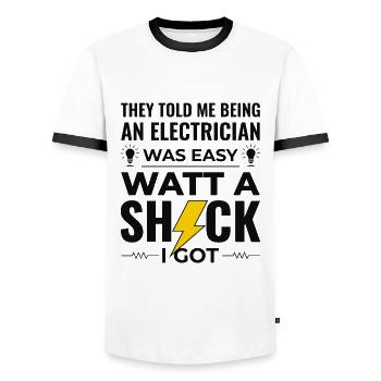 Electrician Humor Electrical Technician Engineer - Men's Ringer Shirt - white/black - Front - AI Model Female 172 light (172cm) & AI Model Male 178 dark (178cm)