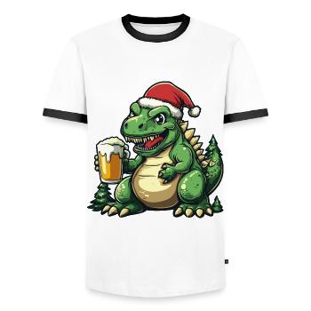 Dinosaurier stegosaurus Bier Xmas Weihnachten - Männer Kontrast-T-Shirt - Weiß/Schwarz - Vorne - AI Model Female 172 light (172cm) & AI Model Male 178 dark (178cm)
