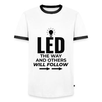 Electrician: LED the Way, Inspire Others - Men's Ringer Shirt - white/black - Front - AI Model Female 172 light (172cm) & AI Model Male 178 dark (178cm)